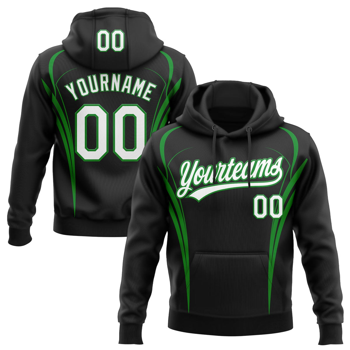 Custom Stitched Black White-Grass Green E-sports Pattern Pullover Sweatshirt Hoodie