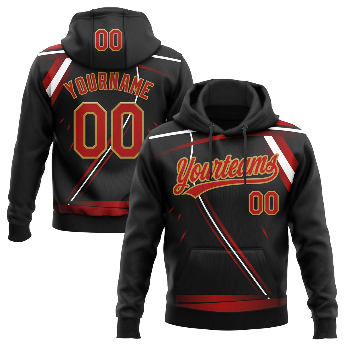 Custom Stitched Black Red Old Gold-White E-sports Pattern Pullover Sweatshirt Hoodie