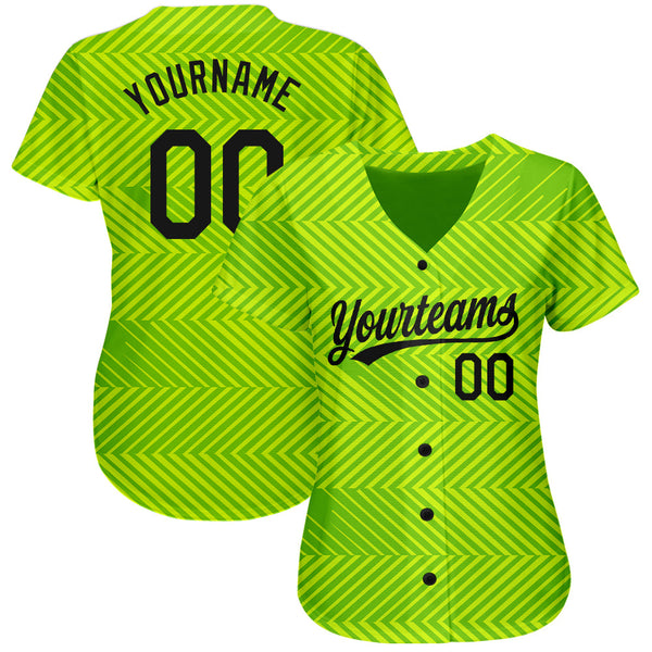 Custom Neon Green Black 3D Pattern Design Authentic Baseball Jersey alternate