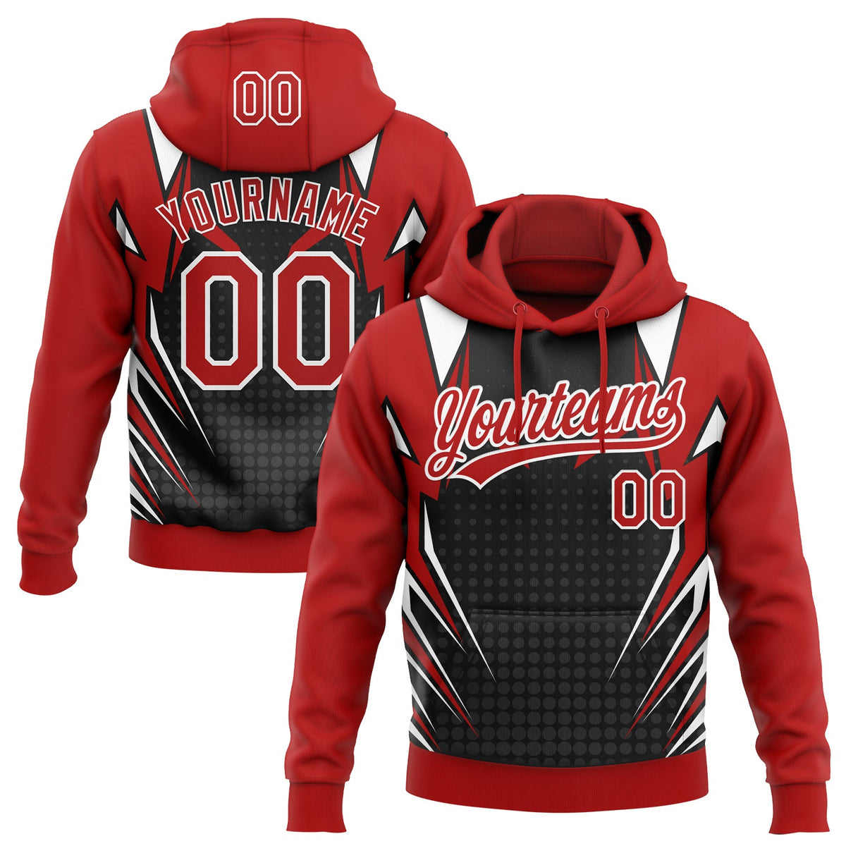Custom Stitched Red Black-White E-sports Pattern Pullover Sweatshirt Hoodie