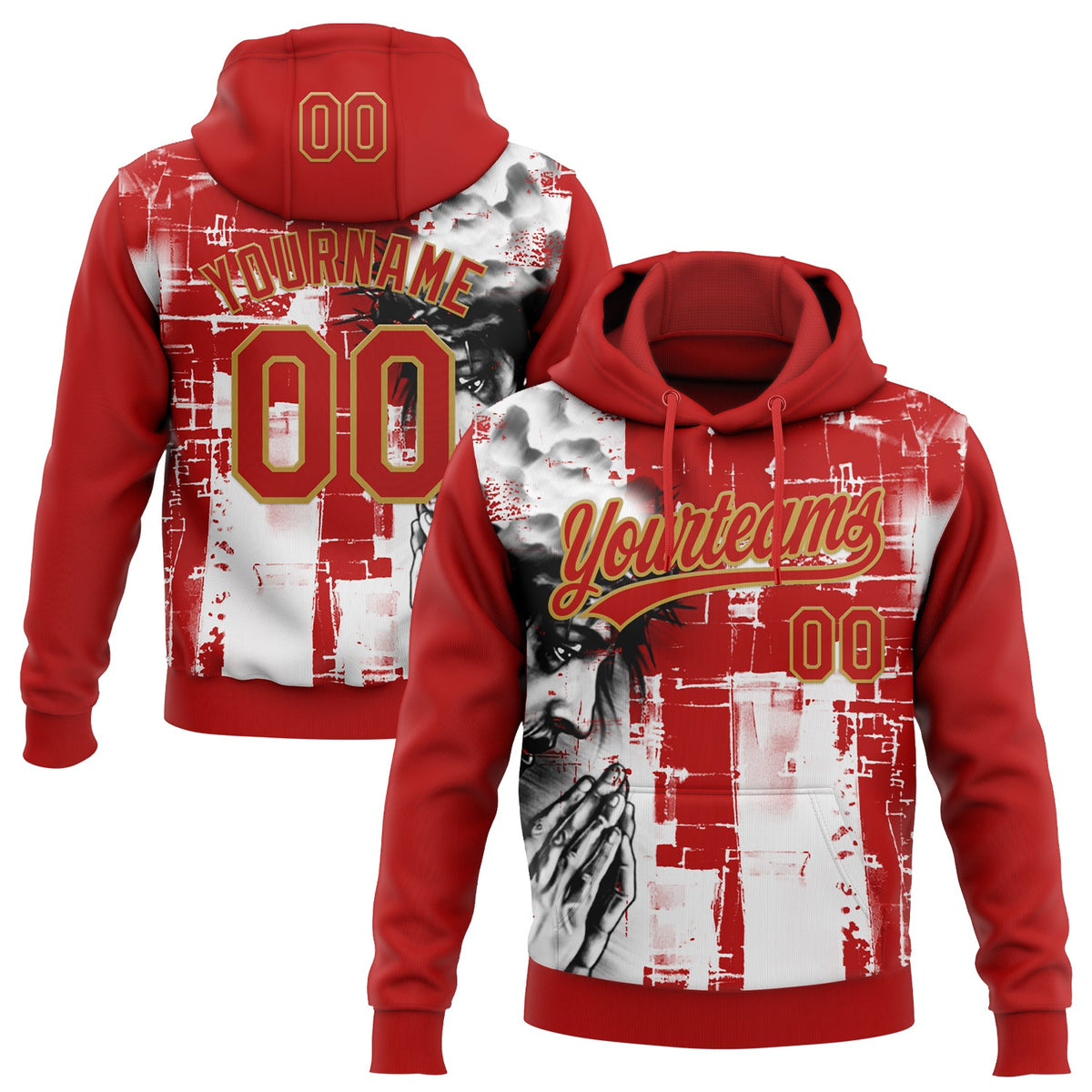 Custom Stitched Red Old Gold Black-WhiteMotif Graphic Print Pullover Sweatshirt Hoodie