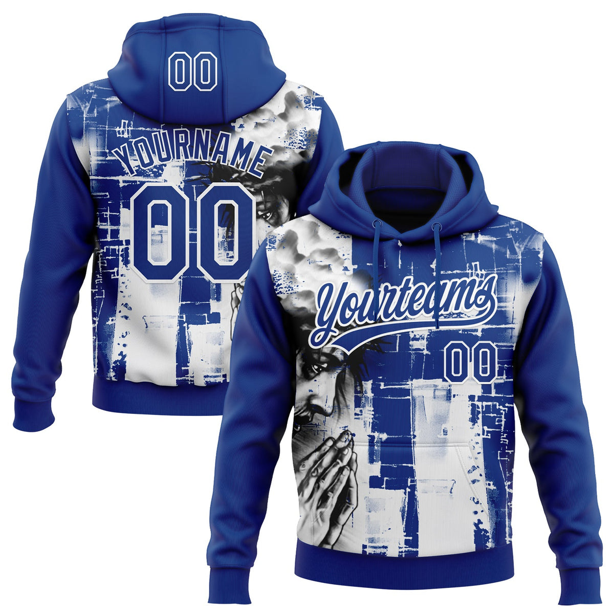 Custom Stitched Royal Black-White Motif Graphic Print Pullover Sweatshirt Hoodie