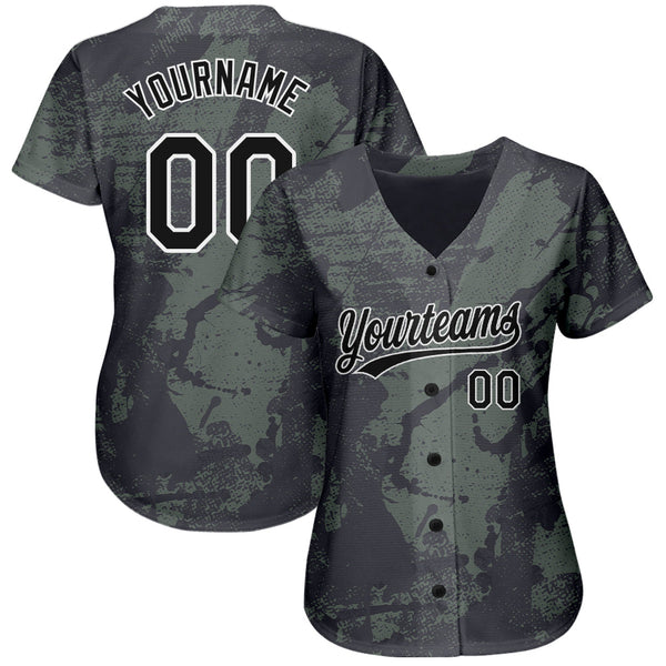 Custom Olive Black-White 3D Pattern Design Authentic Salute To Service Baseball Jersey alternate