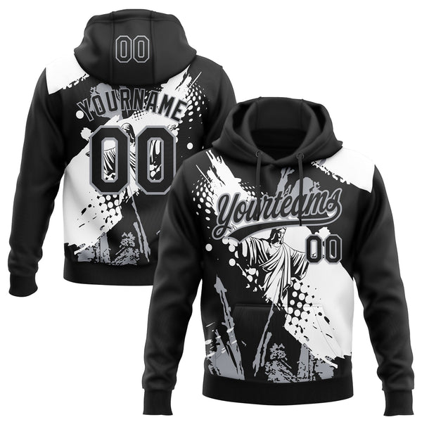 Custom Stitched Black White-Gray Religion Jesus Christ Pullover Sweatshirt Hoodie