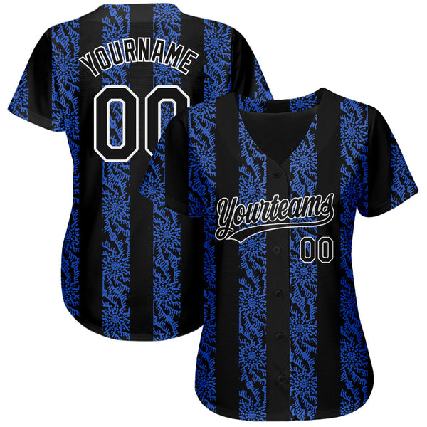 Custom Royal Black-White 3D Pattern Design Authentic Baseball Jersey alternate