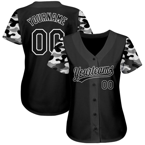 Custom Black Black-Camo 3D Pattern Design Authentic Baseball Jersey alternate