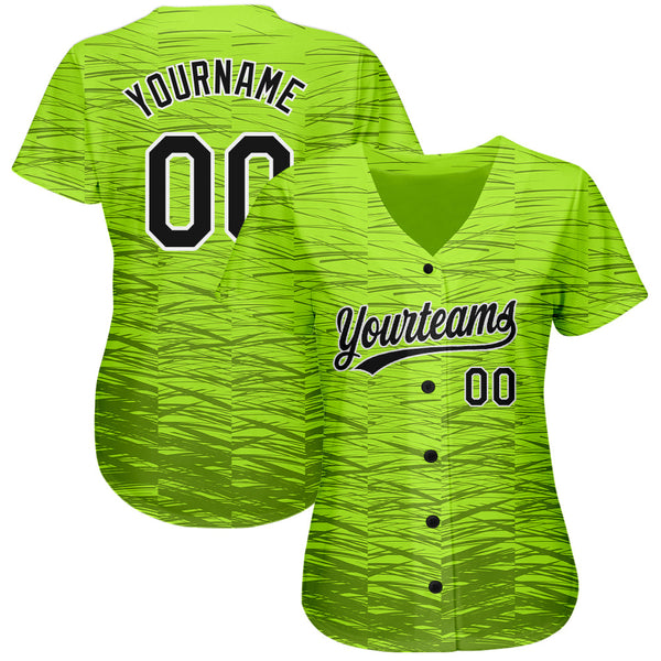 Custom Neon Green Black-White 3D Pattern Design Authentic Baseball Jersey alternate