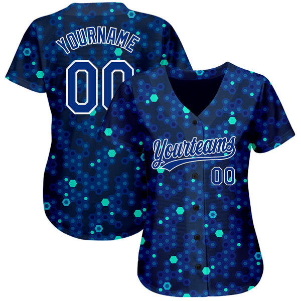 Custom Navy Royal-Aqua 3D Pattern Design Authentic Baseball Jersey alternate