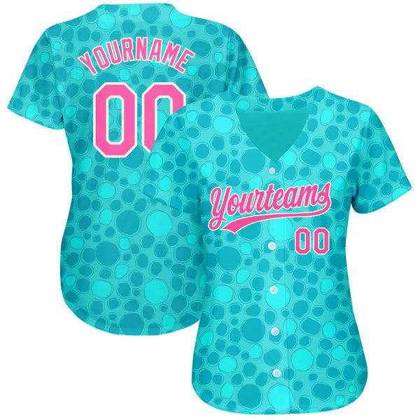 Custom Aqua Pink-White 3D Pattern Design Authentic Baseball Jersey alternate