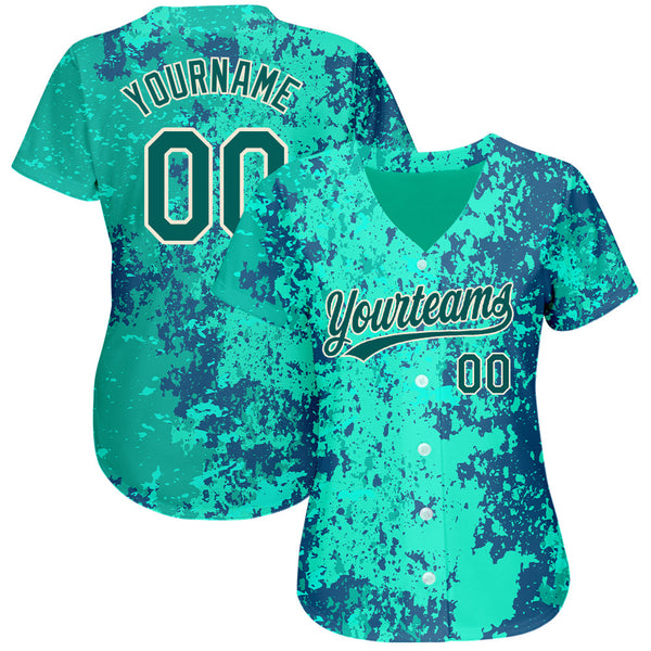 Custom Teal Midnight Green-Cream 3D Pattern Design Authentic Baseball Jersey alternate