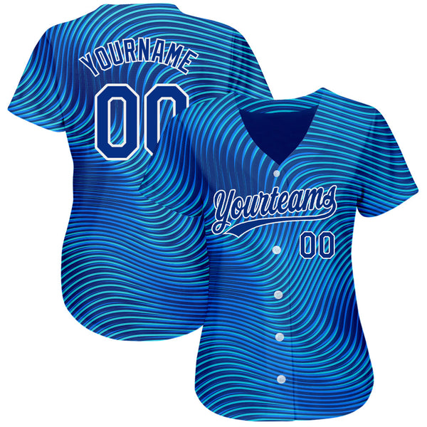 Custom Light Blue Royal-White 3D Pattern Design Authentic Baseball Jersey alternate