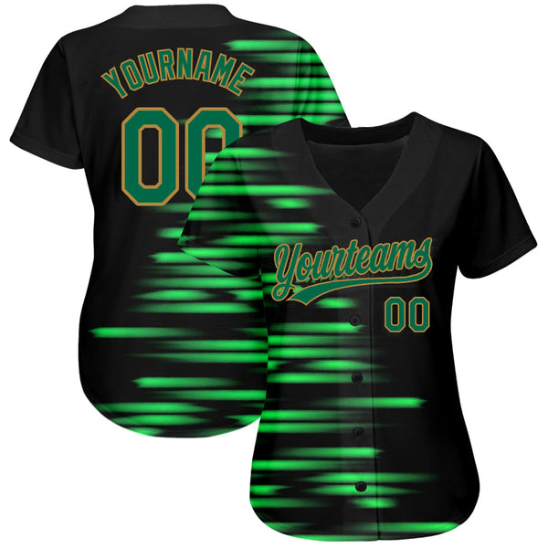 Custom Black Kelly Green-Old Gold 3D Pattern Design Authentic Baseball Jersey alternate