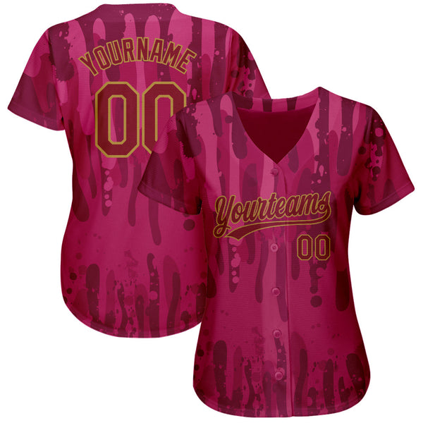 Custom Crimson Crimson-Old Gold 3D Pattern Design Authentic Baseball Jersey alternate