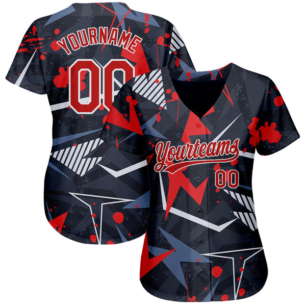 Custom Black Red-White 3D Pattern Design Authentic Baseball Jersey alternate