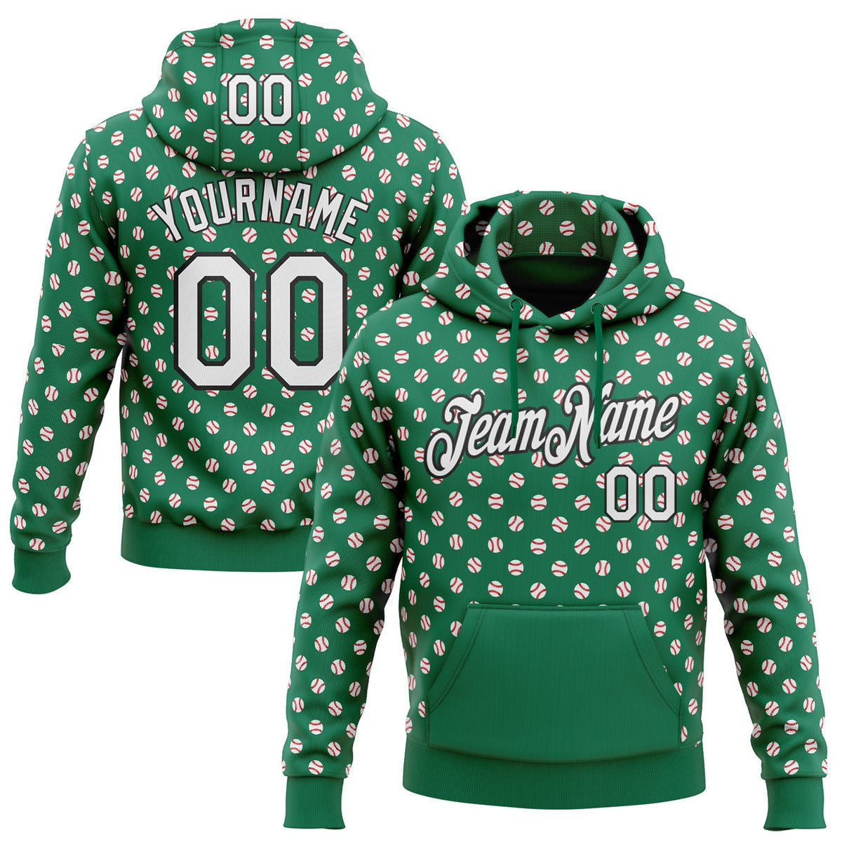 Custom Stitched Kelly Green White-Black Baseball Game Day New York Inspired Sports Pullover Sweatshirt Hoodie
