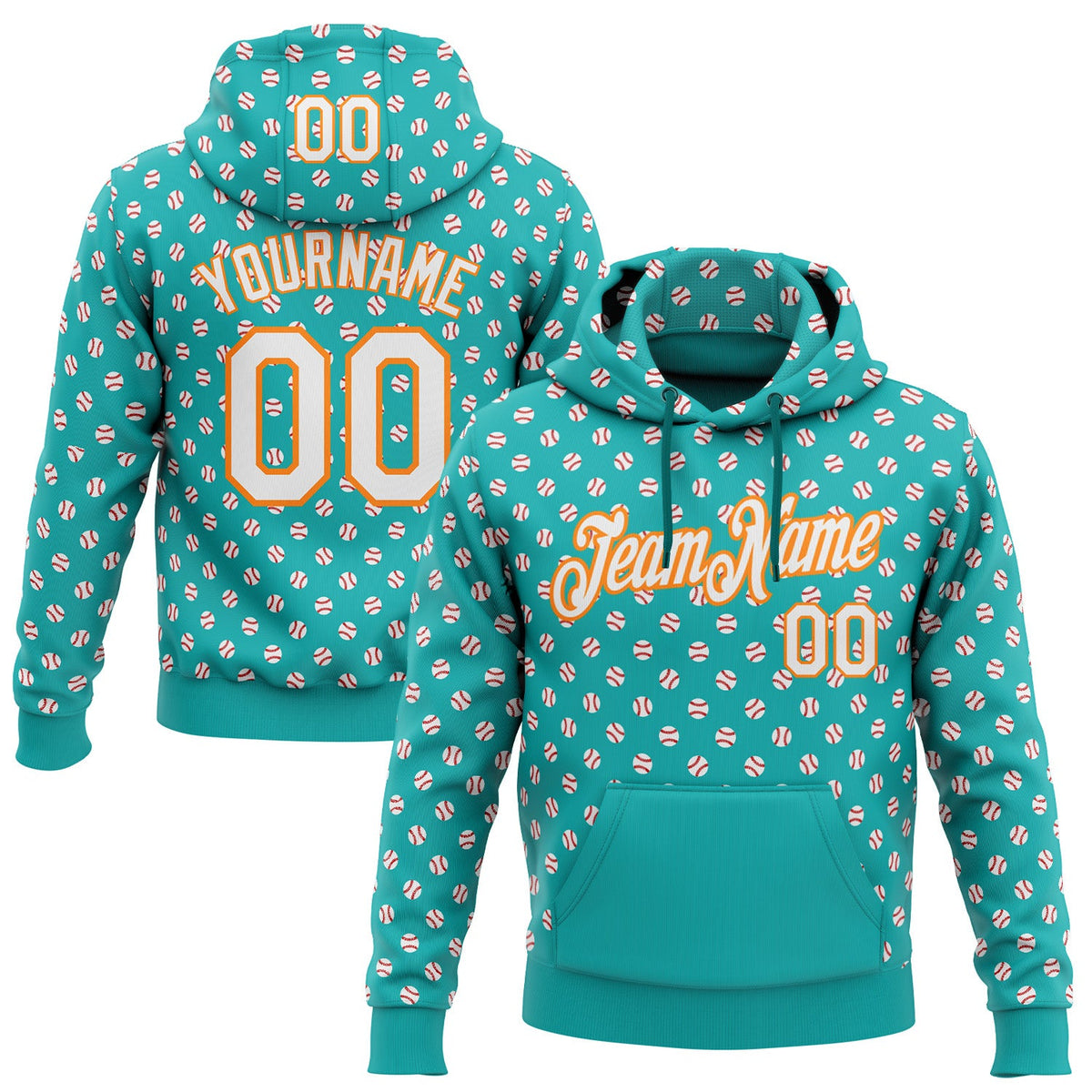 Custom Stitched Aqua White-Bay Orange Baseball Game Day Miami Inspired Sports Pullover Sweatshirt Hoodie