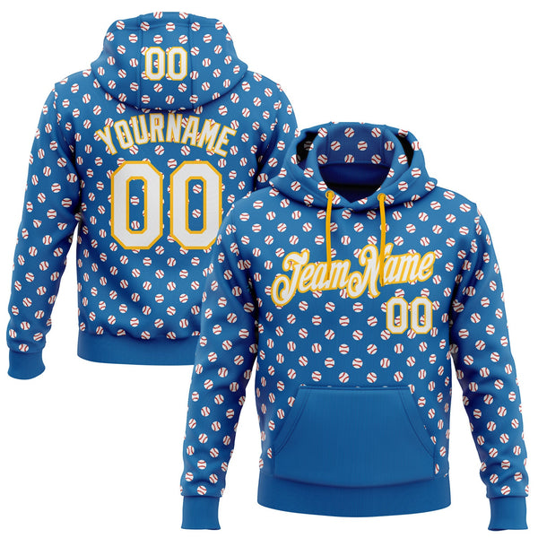 Custom Stitched Blue White-Gold Baseball Game Day Los Angeles Inspired Sports Pullover Sweatshirt Hoodie
