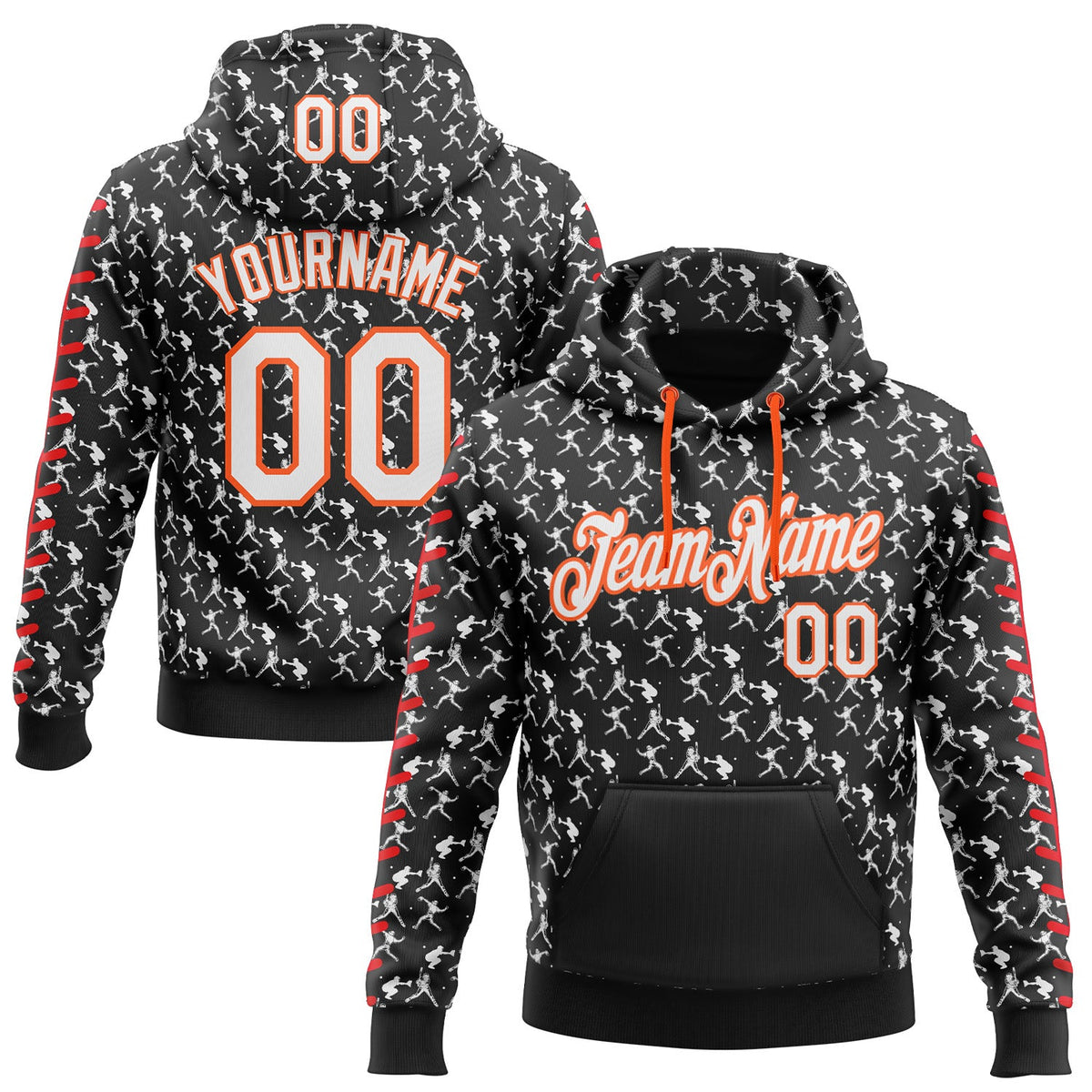 Custom Stitched Black White Orange-Red Baseball Game Day Cincinnati Inspired Sports Pullover Sweatshirt Hoodie