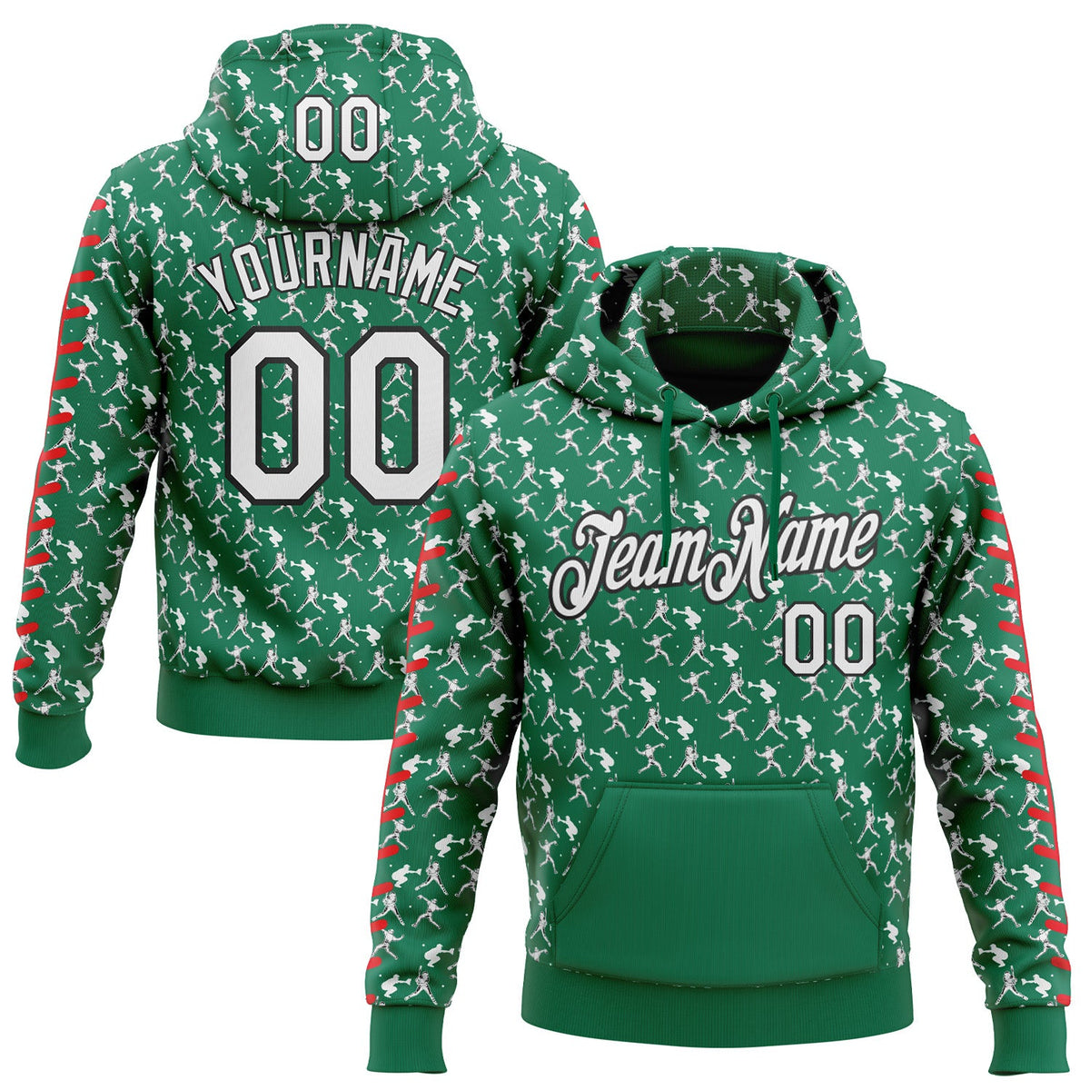 Custom Stitched Kelly Green White Red-Black Baseball Game Day New York Inspired Sports Pullover Sweatshirt Hoodie