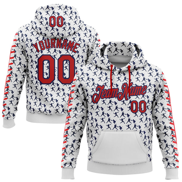 Custom Stitched White Red-Navy Baseball Game Day Houston Inspired Sports Pullover Sweatshirt Hoodie