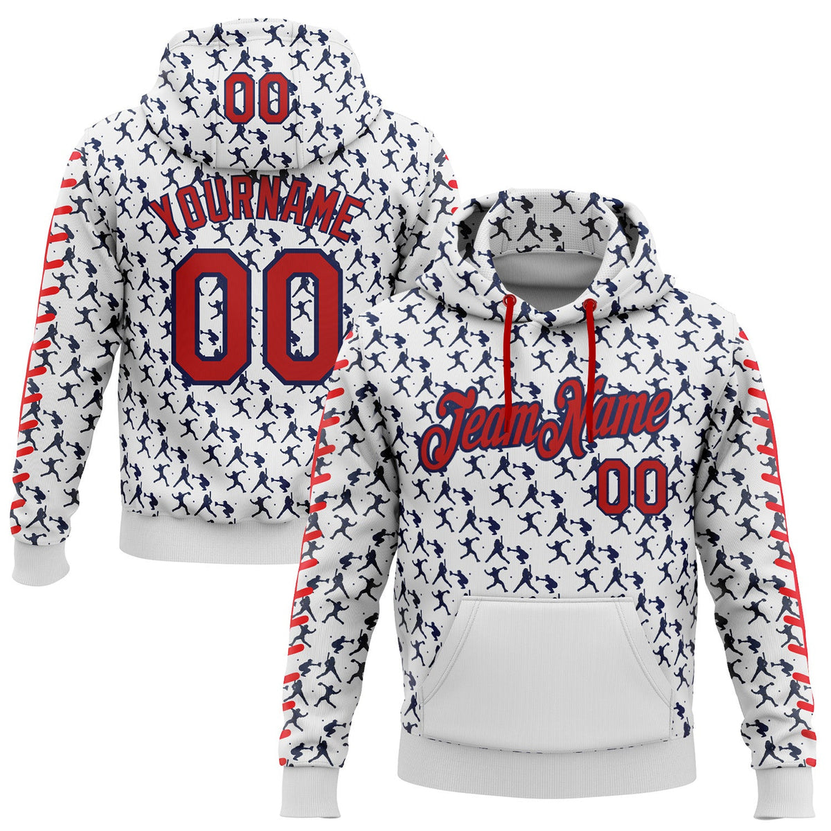 Custom Stitched White Red-Navy Baseball Game Day Houston Inspired Sports Pullover Sweatshirt Hoodie