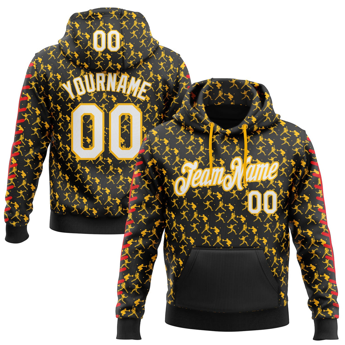 Custom Stitched Black White Gold-Red Baseball Game Day Pittsburgh Inspired Sports Pullover Sweatshirt Hoodie