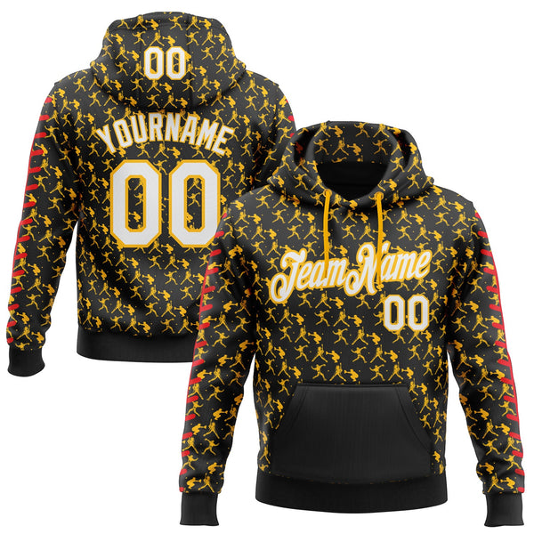 Custom Stitched Black White Gold-Red Baseball Game Day Pittsburgh Inspired Sports Pullover Sweatshirt Hoodie
