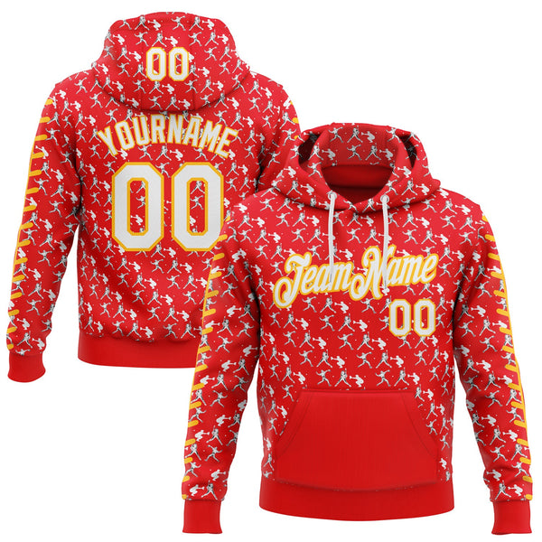Custom Stitched Fire Red White-Gold Baseball Game Day Kansas Inspired Sports Pullover Sweatshirt Hoodie