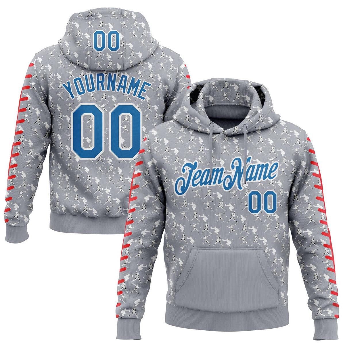 Custom Stitched Gray Blue Red-White Baseball Game Day Detroit Inspired Sports Pullover Sweatshirt Hoodie