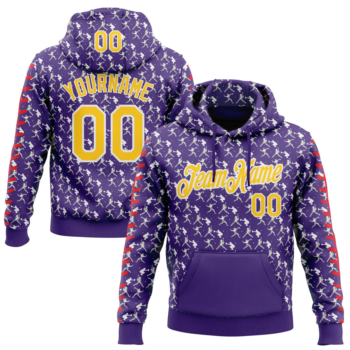 Custom Stitched Purple Yellow Red-White Baseball Game Day Minnesota Inspired Sports Pullover Sweatshirt Hoodie