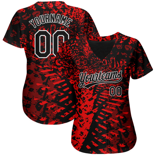 Custom Red Black-White 3D Pattern Design Authentic Baseball Jersey alternate