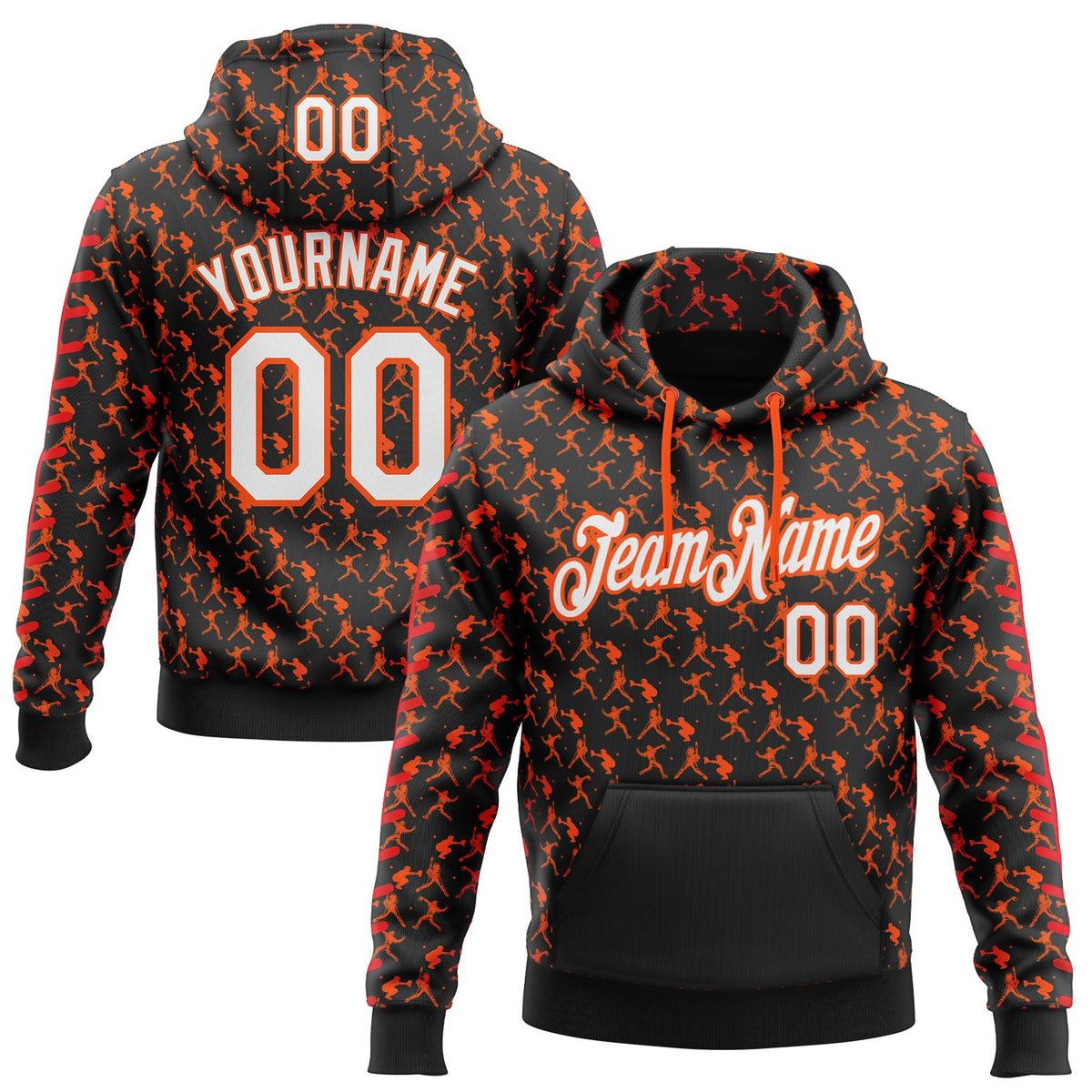Custom Stitched Black White Orange-Red Baseball Game Day Cincinnati Inspired Sports Pullover Sweatshirt Hoodie