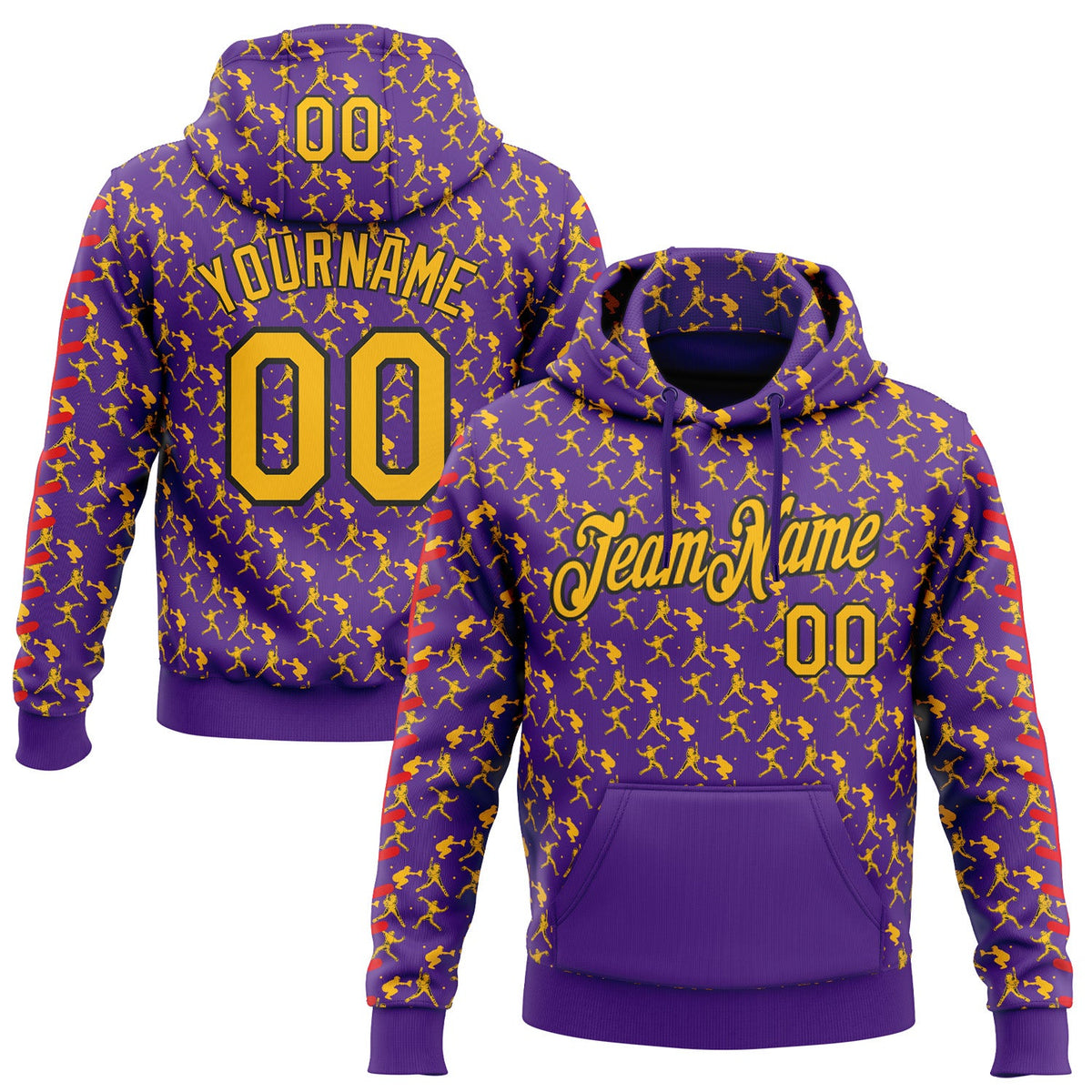 Custom Stitched Purple Gold Red-Black Baseball Game Day Minnesota Inspired Sports Pullover Sweatshirt Hoodie