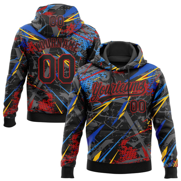 Custom Stitched Graffiti Pattern Black-Red Abstract Splatter Sports Pullover Sweatshirt Hoodie