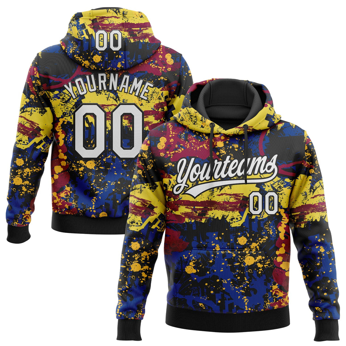 Custom Stitched Graffiti Pattern White-Black Abstract Splatter Sports Pullover Sweatshirt Hoodie