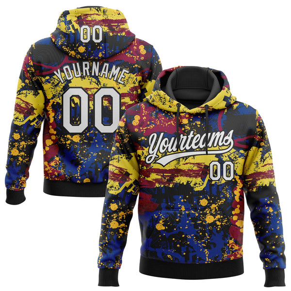 Custom Stitched Graffiti Pattern White-Black Abstract Splatter Sports Pullover Sweatshirt Hoodie