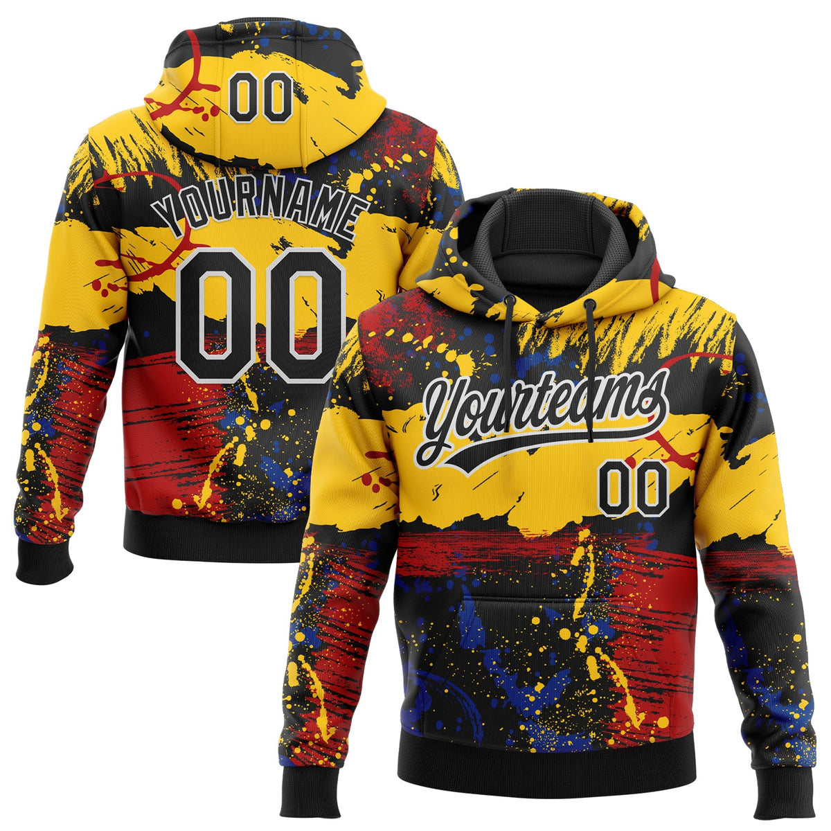 Custom Stitched Graffiti Pattern Black-White Abstract Splatter Sports Pullover Sweatshirt Hoodie