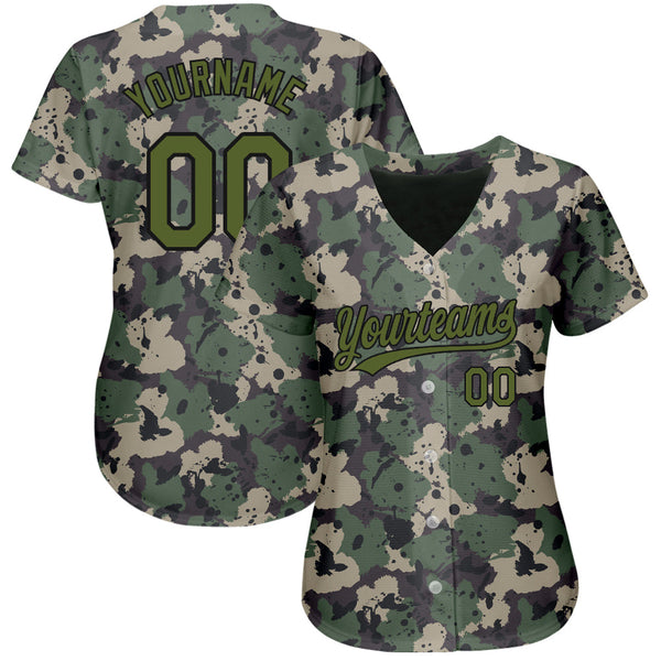 Custom Camo Olive-Black 3D Pattern Design Authentic Salute To Service Baseball Jersey alternate