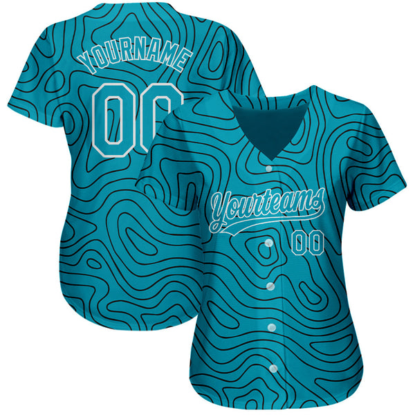Custom Teal Teal-Black 3D Pattern Design Authentic Baseball Jersey alternate