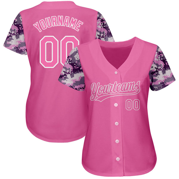 Custom Pink Pink-Camo 3D Pattern Design Authentic Baseball Jersey alternate