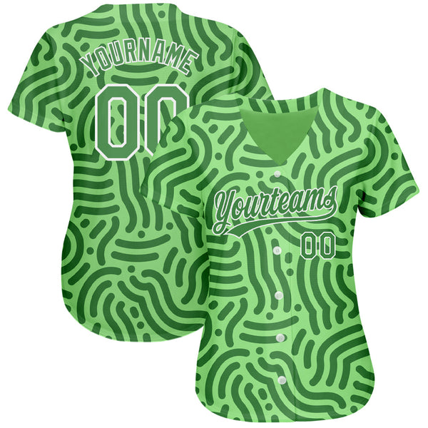 Custom Neon Green Kelly Green-White 3D Pattern Design Authentic Baseball Jersey alternate