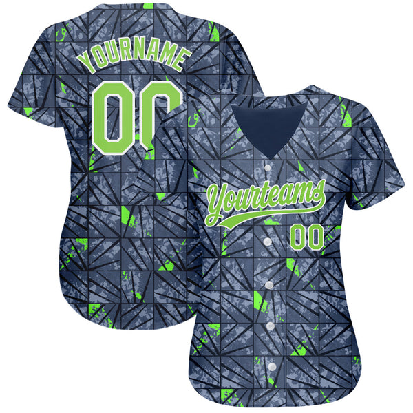 Custom Gray Neon Green-Black 3D Pattern Design Authentic Baseball Jersey alternate