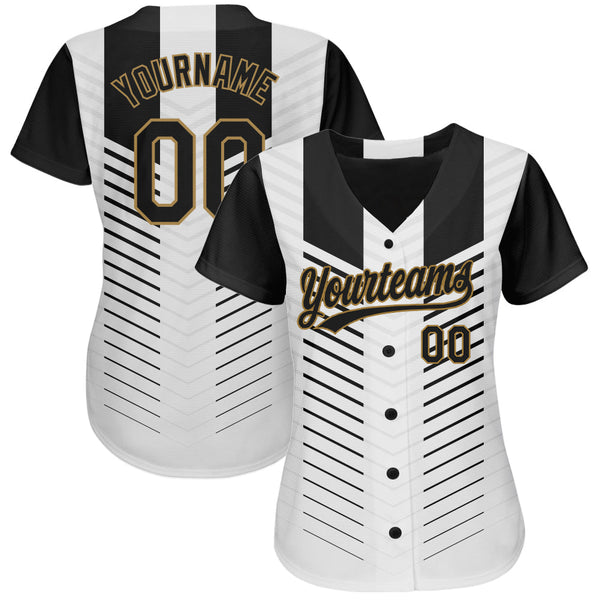 Custom White Black-Old Gold 3D Pattern Design Authentic Baseball Jersey alternate