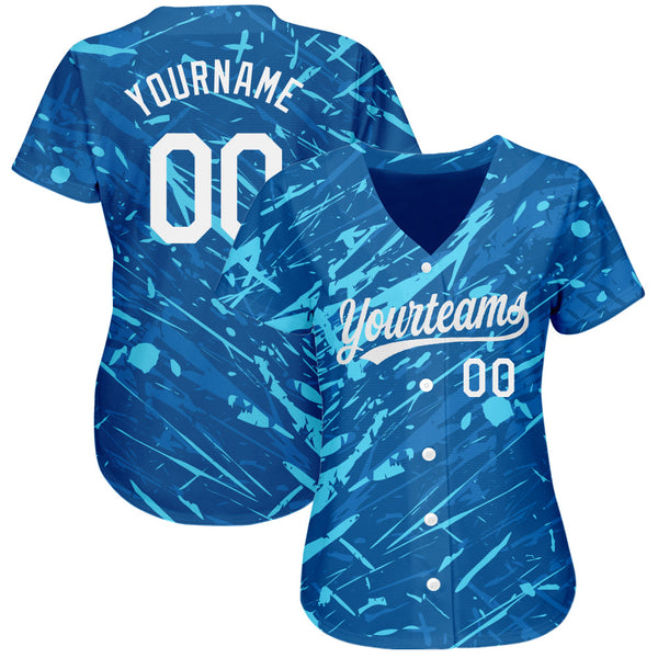 Custom Royal White-Light Blue 3D Pattern Design Authentic Baseball Jersey alternate
