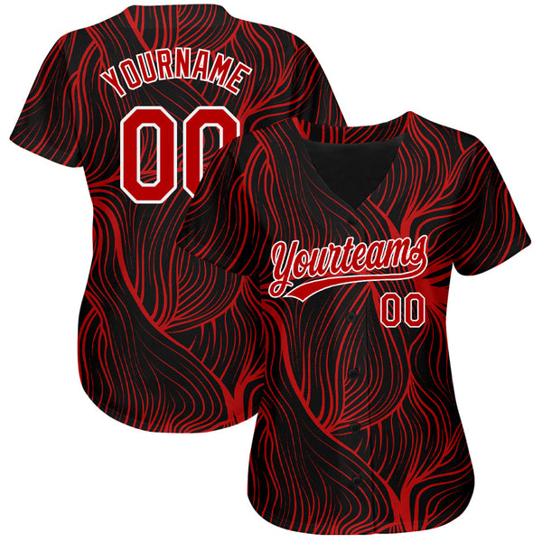 Custom Black Red-White 3D Pattern Design Authentic Baseball Jersey alternate