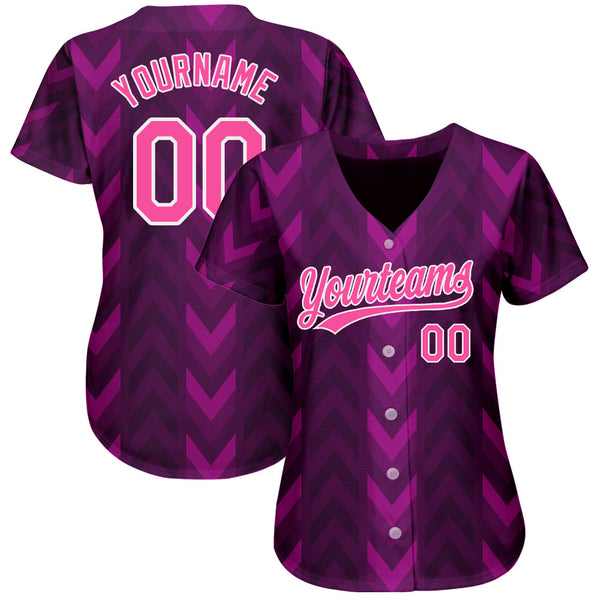 Custom Purple Pink-White 3D Pattern Design Authentic Baseball Jersey alternate