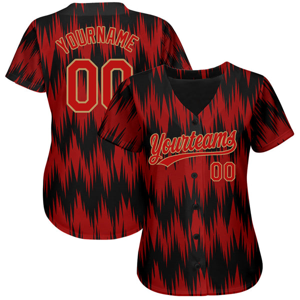 Custom Red Red Old Gold-Black 3D Pattern Design Authentic Baseball Jersey alternate