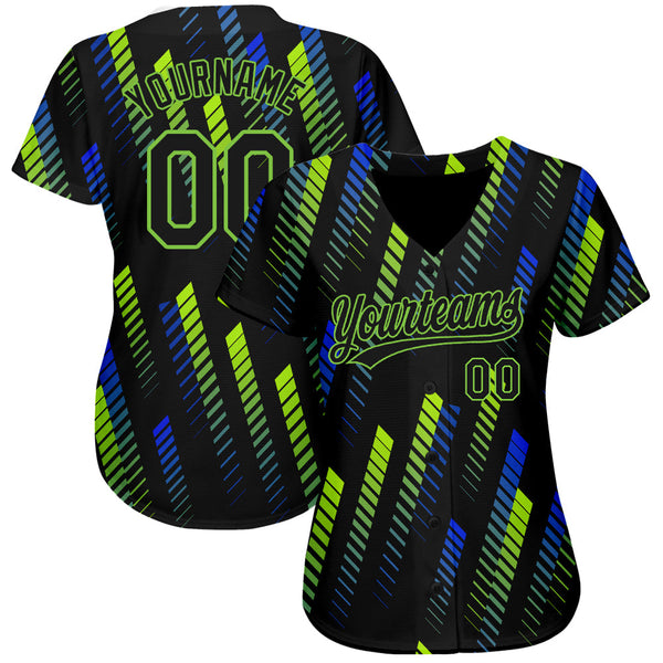 Custom Black Black Neon Green-Royal 3D Pattern Design Authentic Baseball Jersey alternate