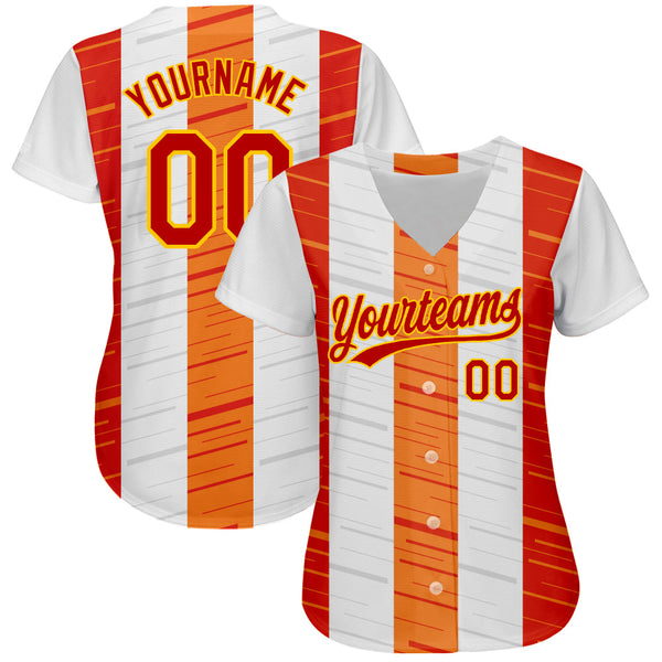 Custom White Red Gold-Orange 3D Pattern Design Authentic Baseball Jersey alternate