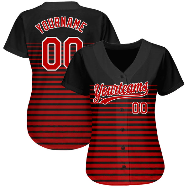 Custom Black Red-White 3D Pattern Design Authentic Baseball Jersey alternate